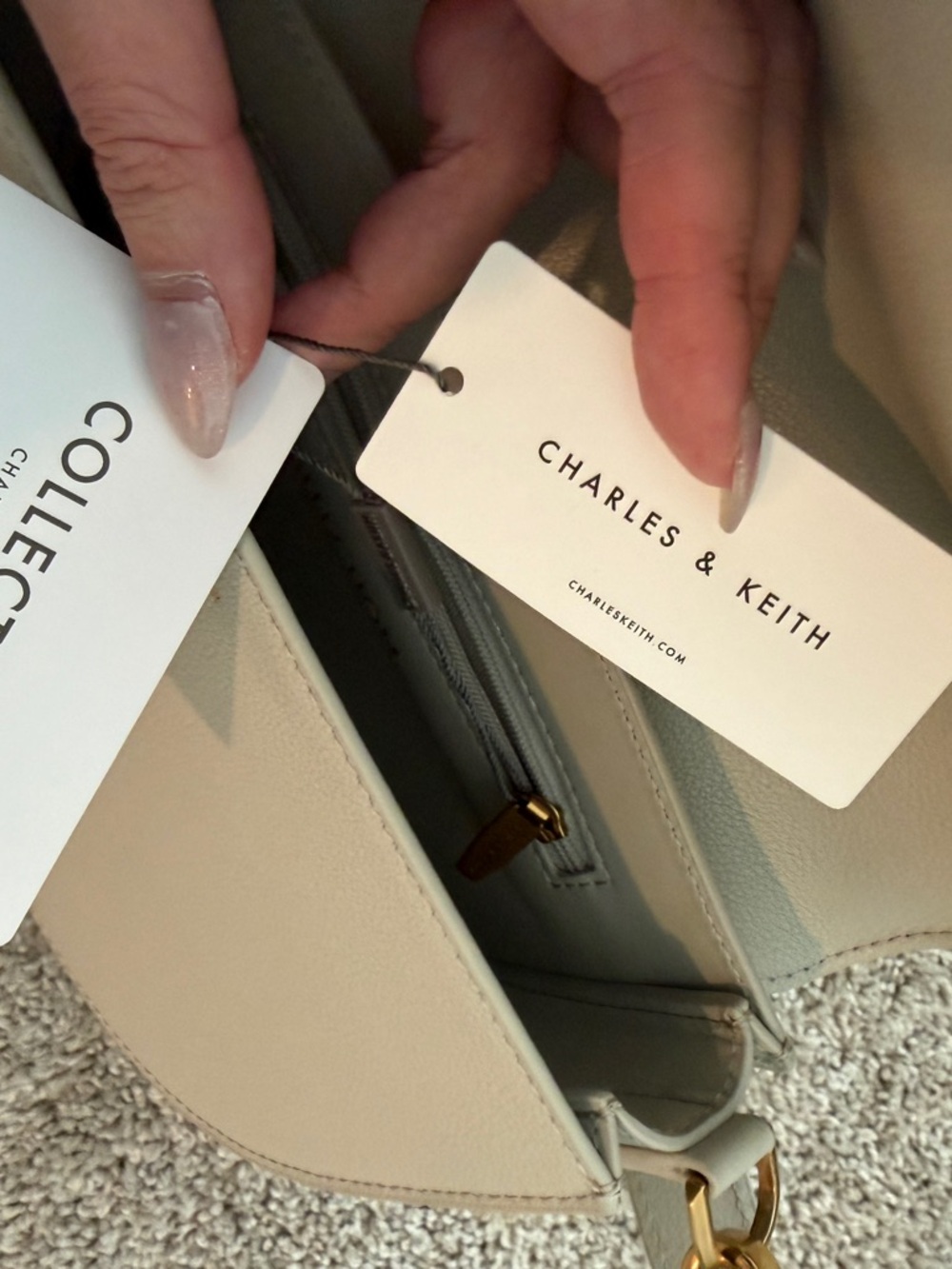 Charles & Keith Genuine Leather Saddle Bag - Oat - Picture 5 of 9